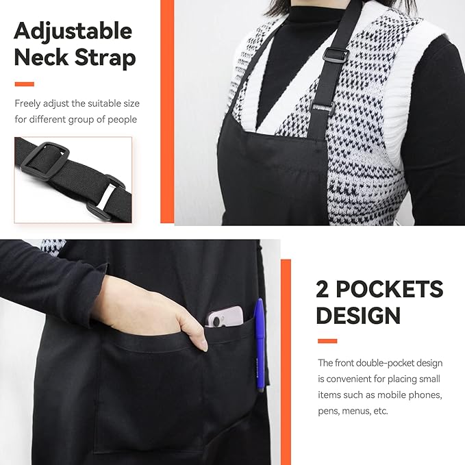 NLUS 2 Pack Kitchen Cooking Aprons, Adjustable Bib Soft Chef Apron - Image 4