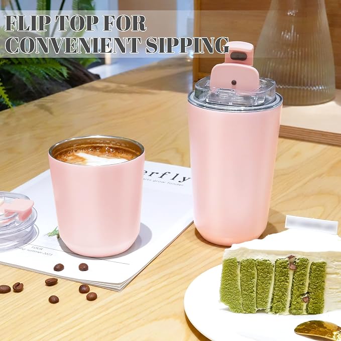 Puraville Insulated Tumblers with Lid, 14 oz Travel Coffee Mug Stainless Steel Vacuum Cup, Leak Proof Reusable Double Walled Coffee Tumbler for Iced and Hot Drinks, Pink - Image 6