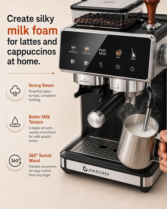 AMZCHEF Espresso Machine with Grinder, Latte & Cappuccino for Home Use - Image 6
