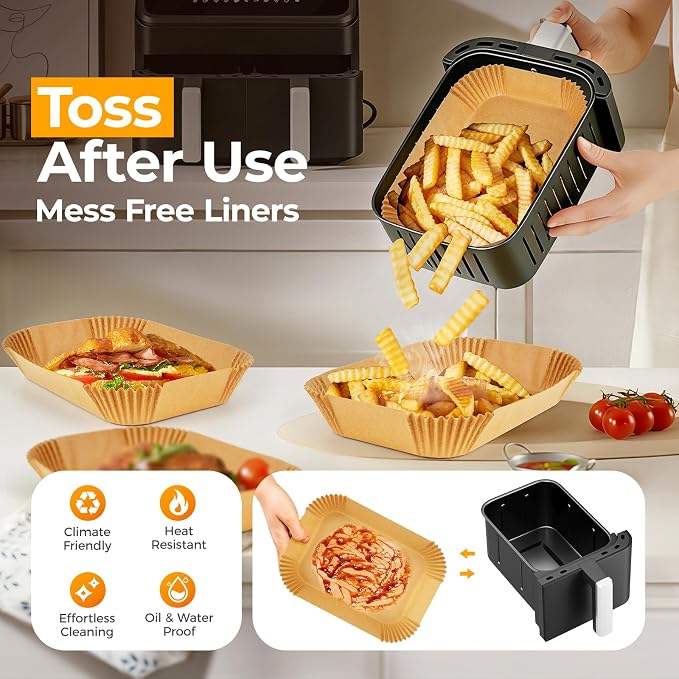 Vailnd Air Fryer Liners Disposable for Dual Basket, 100Pcs 8x5.5 Inch Rectangle Air Fryer Paper Liner for Ninja DZ201 DZ401, Chefman/COSORI 2-Basket, Oil Proof Parchment Paper - Image 3