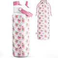 POWCAN 32 oz Insulated Water Bottle with 2-in-1 Straw and Spout Lid, Keep Cold 24H, Leak-Proof, BPA-Free, Double Wall Stainless Steel Water Bottle for Sports, Gym, Travel, Gift, Home (Rosy Bouquet) by POWCAN