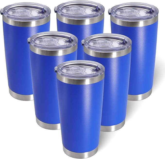 AIANJI 20oz Tumbler Bulk Stainless Steel Tumblers with Lid Vacuum Insulated Double Wall Travel Coffee Mug Powder Coated Tumbler Cup for Hot and Cold Drinks(Dark Blue, 6 pack) by AIANJI