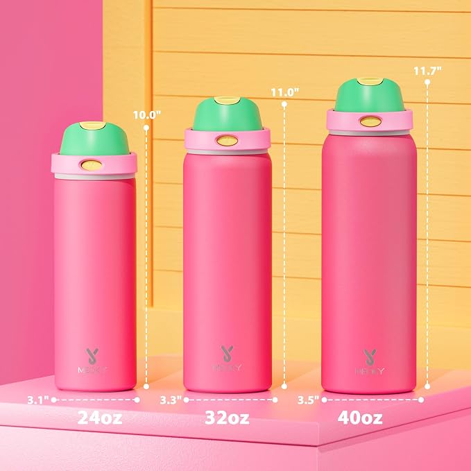32 oz Insulated Water Bottle for Women: Meoky Stainless Steel Water Bottle with 2-in-1 Straw and Spout Lid - Leak Proof, Cold for 24 Hours, Protective Silicone Base, BPA-Free for Sports Gym, Ruby - Image 3