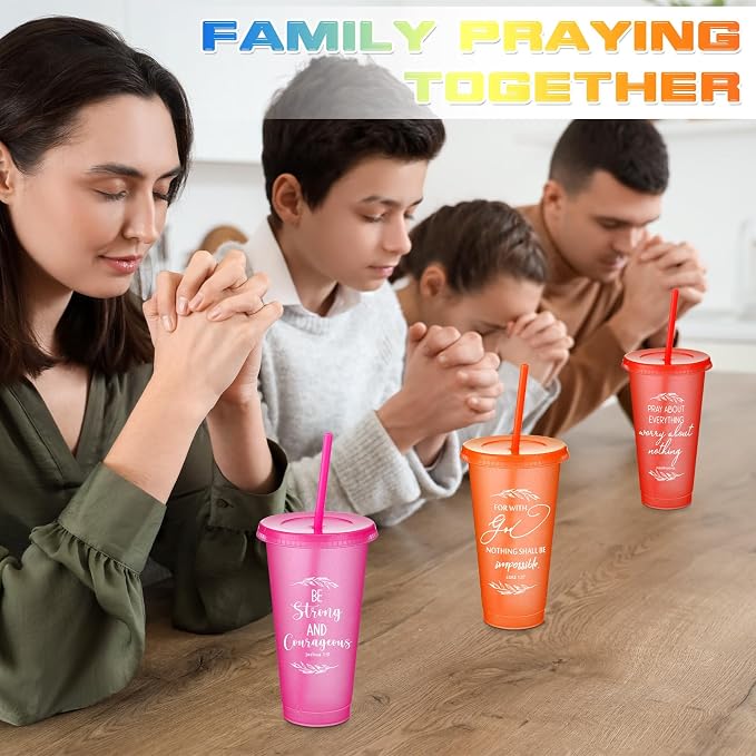 Havawish 12 Pcs Mothers Day Christian Tumbler Gift Bulk Religious Inspirational 24 oz Drinking Jesus Cup with Lid Straw Bible Verse Plastic Cup for Church Father Teacher First Communion (Colour) - Image 6