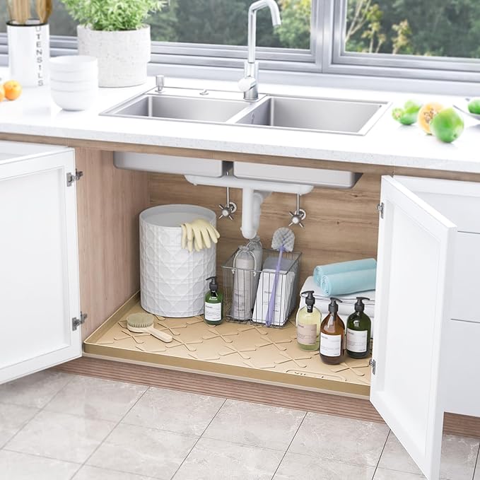 SIKADEER 25" x 22" Under Sink Mat Waterproof, Silicone Mat Kitchen Drawer Shelf - Image 2