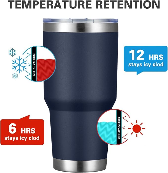 MEWAY 30oz Tumbler Double Wall Vacuum Insulated Travel Mug, Stainless Steel Tumbler with Lid, Durable Powder Coated Insulated Coffee Cup for Cold & Hot Drinks (Navy,1 PACK) - Image 2