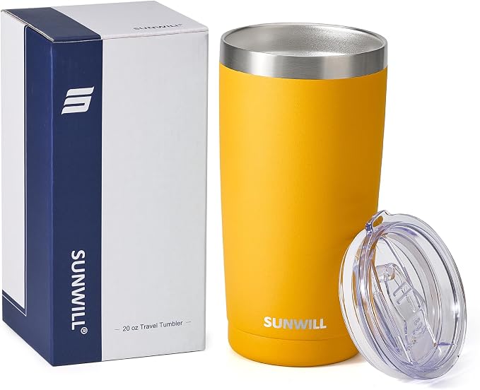 SUNWILL Travel Coffee Tumbler 20 oz, Insulated Mug with Lid, Stainless Steel Cup for Hot and Cold Drinks, Powder Coated Yellow - Image 5