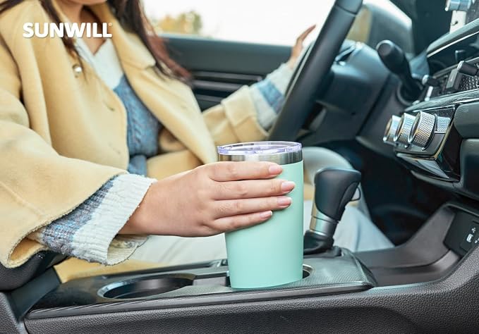 SUNWILL Travel Coffee Tumbler 20 oz, Insulated Mug with Lid, Stainless Steel Cup for Outdoor, Powder Coated Mint - Image 6