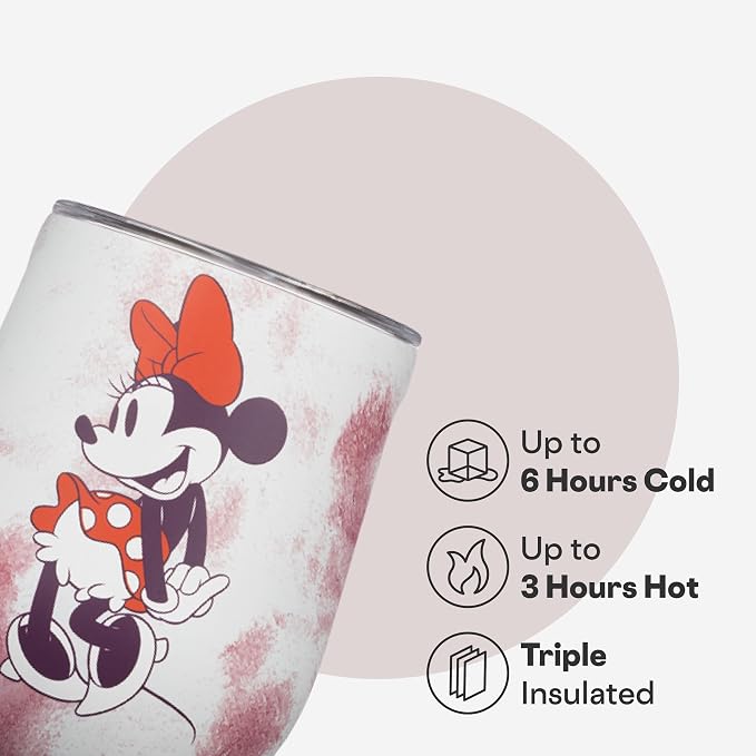 Corkcicle Stemless Insulated Wine Glass Tumbler - Beverages Cold 6 Hours & Hot 3 Hours - Stainless Steel - Easy-Grip - Summer Drinkware Gift - Keeps Drink Ice - 12 oz - Minnie Mouse Tie Dye - Image 3