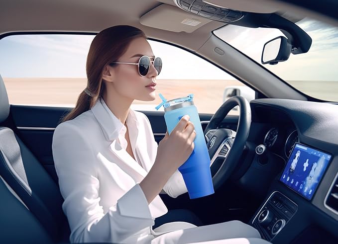 Meoky 40 oz Tumbler with Handle and Straw, Insulated Tumbler with Lid and Straw, Stainless Steel Travel Mug, Keeps Cold for 34 Hours, 100% Leak Proof, Fits in Car Cup Holder (Sky) - Image 5