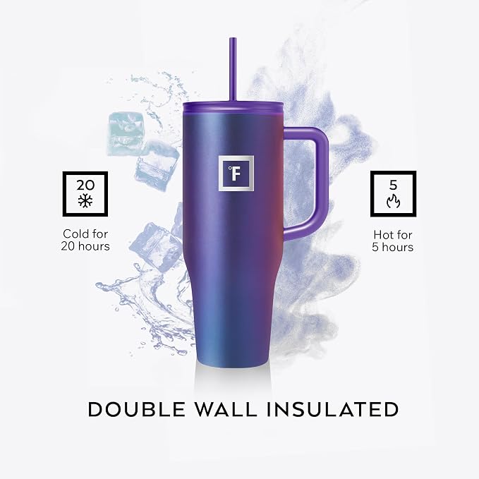 IRON °FLASK Co-Pilot Insulated Mug w/Straw & Flip Cap Lids - Cup Holder Bottle for Hot, Cold Drink - Leak-Proof- Water, Coffee Portable Travel Tumbler - Fire Red, 40 Oz - Image 4