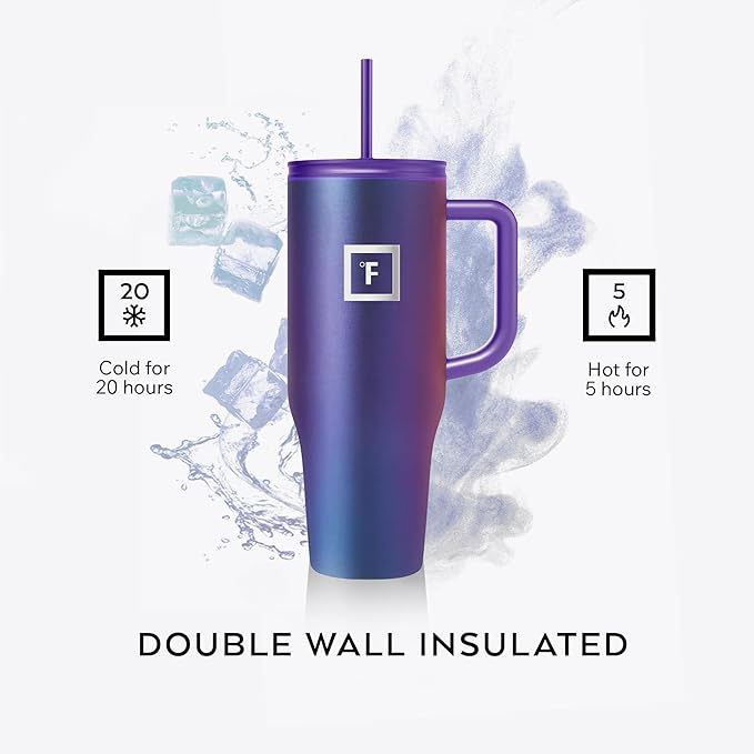 IRON °FLASK Co-Pilot 40 oz Insulated Tumbler with Straw & Flip Cap Lids - Cup Holder Bottle for Hot or Cold Drink - Leak-Proof, Double Walled - Water, Coffee Portable Travel Mug - Dark Pine - Image 4