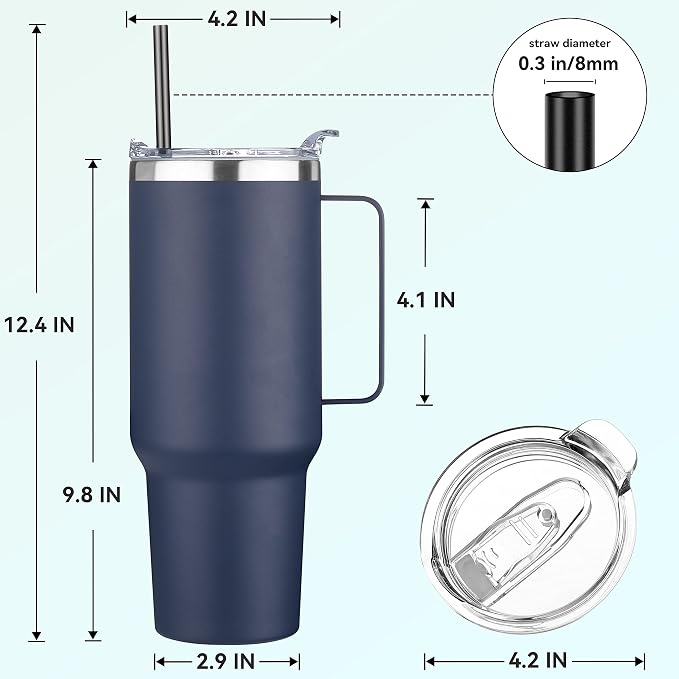 HASLE OUTFITTERS 40 oz Stainless Steel Tumbler with Handle, Vacuum Insulated Tumblers Bulk, Reusable Double Wall Travel Coffee Mug, Durable Powder Coated Water Bottles(Navy, 4) - Image 3