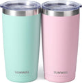 SUNWILL Travel Coffee Mug with Lid, 20 oz Tumbler Set of 2, Insulated Stainless Steel Cup for Water, Tea, Powder Coated Sakura & Mint by SUNWILL