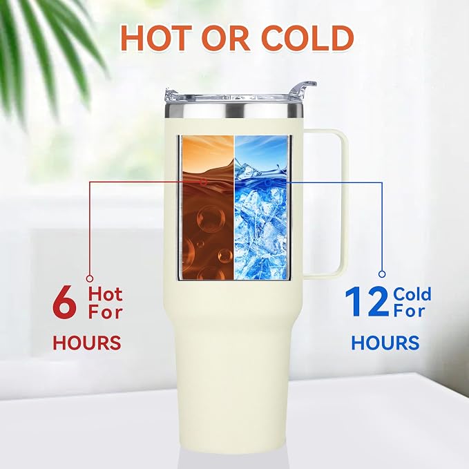 HASLE OUTFITTERS 40 oz Stainless Steel Tumbler with Handle, Vacuum Insulated Tumblers Bulk, Reusable Double Wall Travel Coffee Mug, Durable Powder Coated Water Bottle(Beige, 1) - Image 2