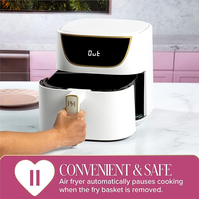 Paris Hilton 6-Quart Air Fryer, Nonstick Basket Made Without PFAS, Touchscreen, 8-in-1 (Fry, Roast, Broil, Bake, Reheat, Keep Warm, Pizza, Dehydrate), Dishwasher Safe Basket and Crisping Tray, White - Image 6