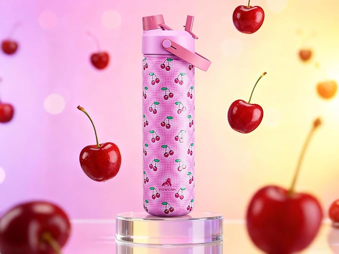 POWCAN 26 oz Insulated Water Bottle with 2-in-1 Straw and Spout Lid, Keep Cold 24H, Leak-Proof, Fits in Car Cup Holder, Stainless Steel Water Bottle for Sports, Travel, Gift and School (Cherry Pop) - Image 2