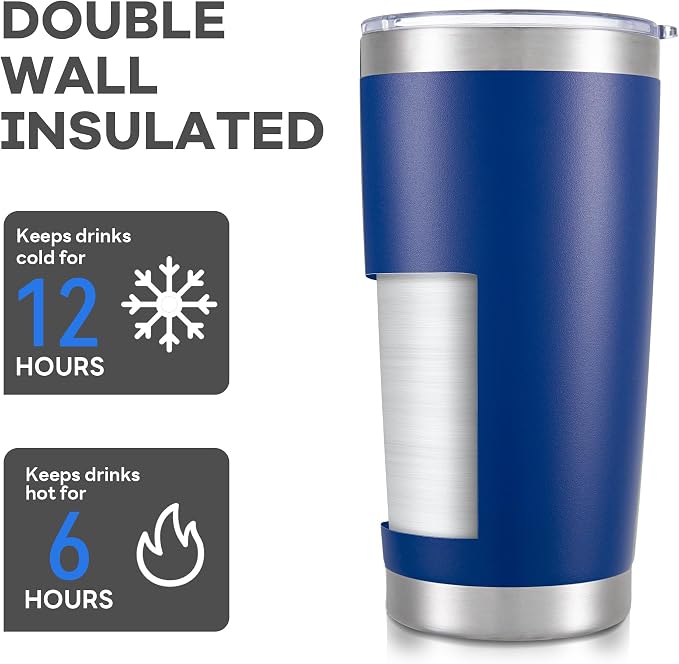 20 oz Tumbler with Lid Stainless Steel Insulated Tumblers Bulk Double Wall Vacuum Cups Powder Coated Travel Mug Keep Drinks Cold and Hot, Blue, 4 Pack - Image 3