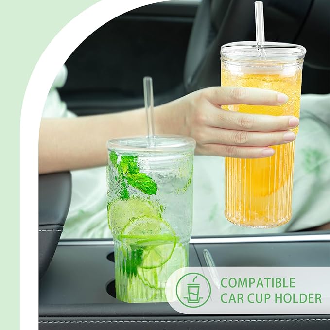 Luiaiog Glass Cups with Lids and Glass Straws, High Borosilicate 20OZ Tumblers (4Pcs) for Coffee, Tea, Juice, Smoothies, Hot/Cold Drinks at Home, Office - Image 5