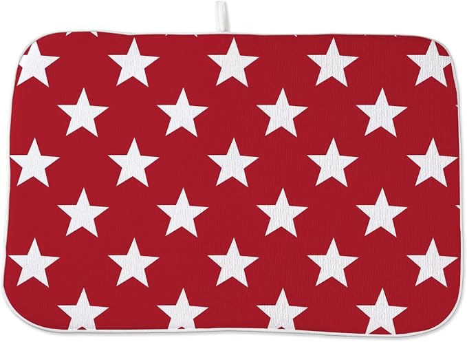 4th of July Dish Drying Mat 18 x 24 inch Independence Day Red Stars Decorative by AEIOAE