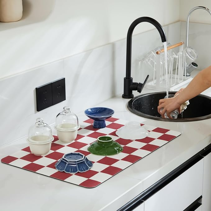 Ohocut Red Checkered Dish Drying Mat - Image 2