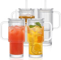 INSETLAN 24oz Ribbed Glass Tumbler with Handle & Lid – 4-Pack Large Iced Coffee Cups with Straws, Modern Glass Mug for Cold & Hot Beverages, Aesthetic Travel Cup for Smoothies, Tea, and Juice by INSETLAN
