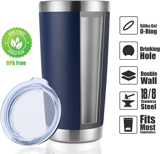 DOMICARE 20oz Stainless Steel Tumbler Bulk with Lid, Double Wall Vacuum Insulated Travel Mug, Powder Coated Coffee Cup, Navy, 12 Pack - Image 2