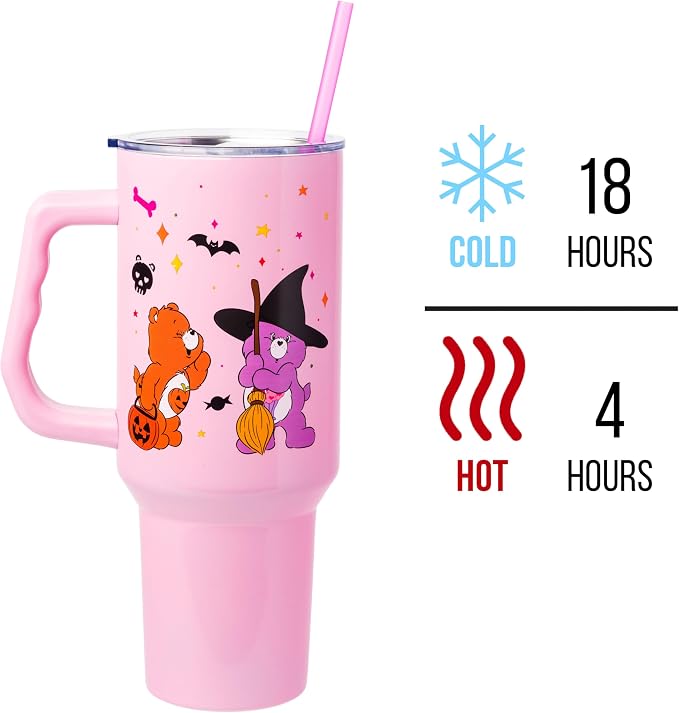 Silver Buffalo Care Bears Featuring Harmony Bear, Cheer, Share Bear, and Trick-or-Sweet Halloween Double Walled Stainless Steel Tumbler with Handle and Straw, Fits in Standard Cup Holder, 40 Ounces - Image 3