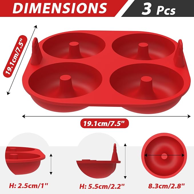 Webake Silicone Air Fryer Donut Pan for Baking, 4-Cavity Donut Pans Nonstick Donut Mold, BPA-Free, Dishwasher Safe, Set of 3 - Image 5