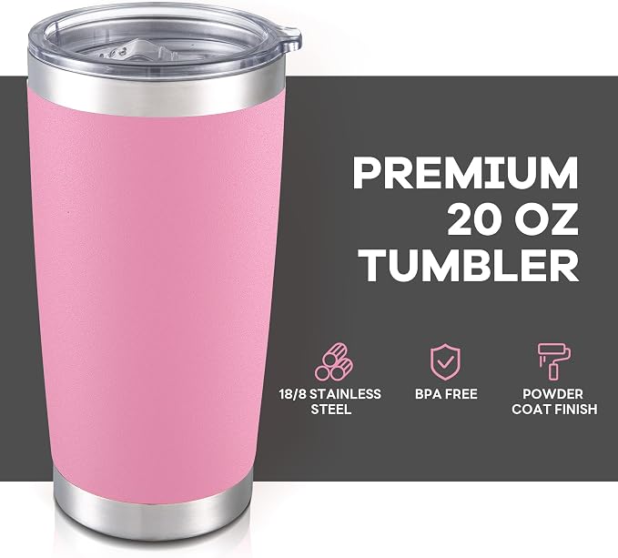 20 oz Tumbler with Lid Stainless Steel Insulated Tumblers Bulk Double Wall Vacuum Cups Powder Coated Travel Mug Keep Drink Cold and Hot, Pink, 8 Pack - Image 2
