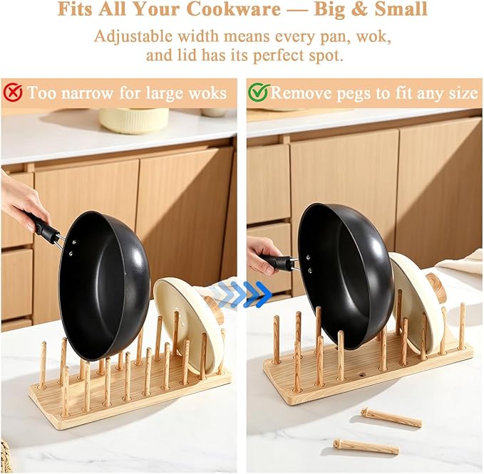 HOMQUEN Pot Lid Organizer, Sturdy Plastic Pan Lid Organizer Rack, 8 Adjustable - Image 7