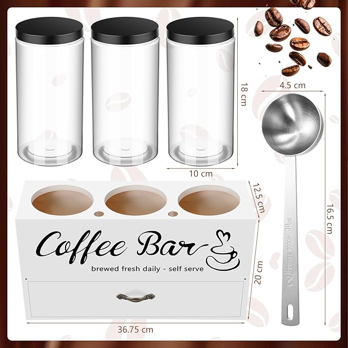3 Pcs Coffee Canister Set with Shelf and Spoon Plastic Coffee Bean Storage - Image 2