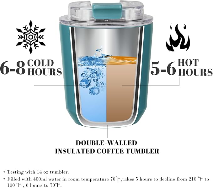 Puraville Insulated Tumblers with Lid, 10 oz Travel Coffee Mug Stainless Steel Vacuum Cup, Leak Proof Reusable Double Walled Coffee Tumbler for Iced and Hot Drinks, Peacock Blue - Image 3