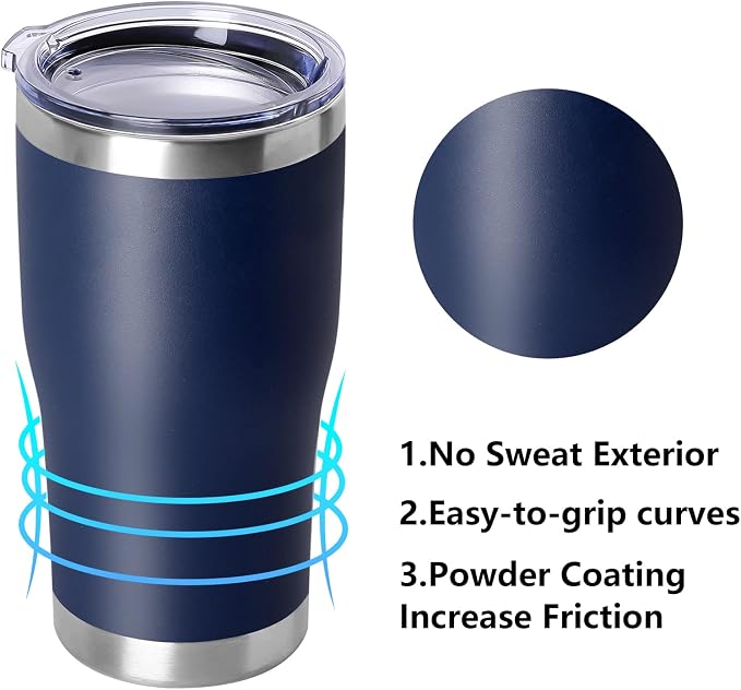 DOMICARE 20oz Tumbler with Lid Stainless Steel Tumblers Bulk, Double Wall Vacuum Insulated Coffee Travel Mug Powder Coated Tumbler, 1 Count (Pack of 1) Navy - Image 2