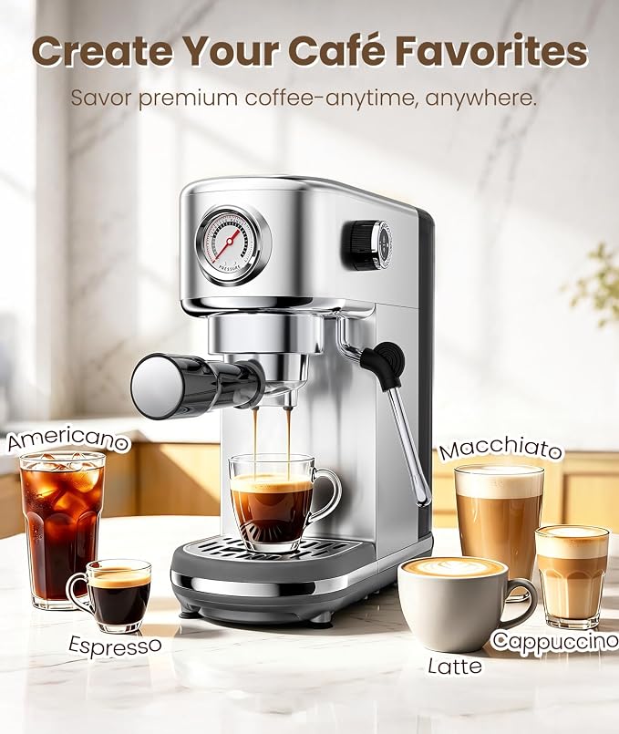 atatix Espresso Machine with Milk Frother, 20 Bar Pressure Espresso Maker - Image 2