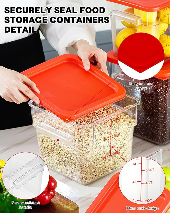 2QT4QT NSF Food Storage Containers: 6PCS Commercial Clear Food Storage - Image 7