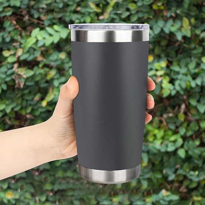 20oz Stainless Steel Tumbler Bulk with Lid, Travel Mug - Double Wall Vacuum Powder Coated Cup - Grey, 6 Pack - Image 6