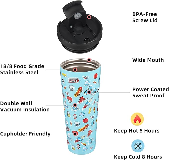 BJPKPK 26oz Insulated Tumbler With lid And Straw Stainless Steel Tumblers Travel Coffee Mug Reusable Thermal Cup,Playground - Image 2