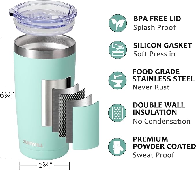 SUNWILL Travel Coffee Mug with Lid, 20 oz Tumbler Set of 2, Insulated Stainless Steel Cup for Water, Tea, Powder Coated Sakura & Mint - Image 2