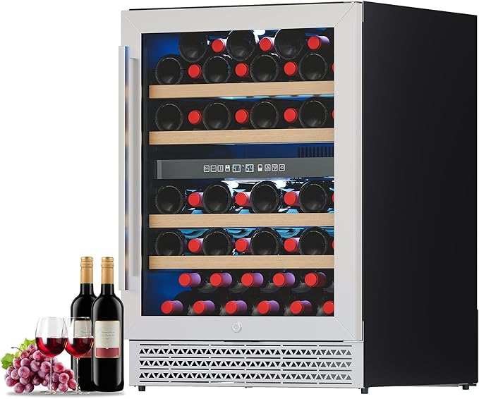 Albott 24 Inch Wine Fridge, Dual Zone 49 Bottle Wine Cooler | Includes Digital Temperature Control, Reversible Double-Layer Glass Door, Built-in or Freestanding Design, 41–68℉ by Albott