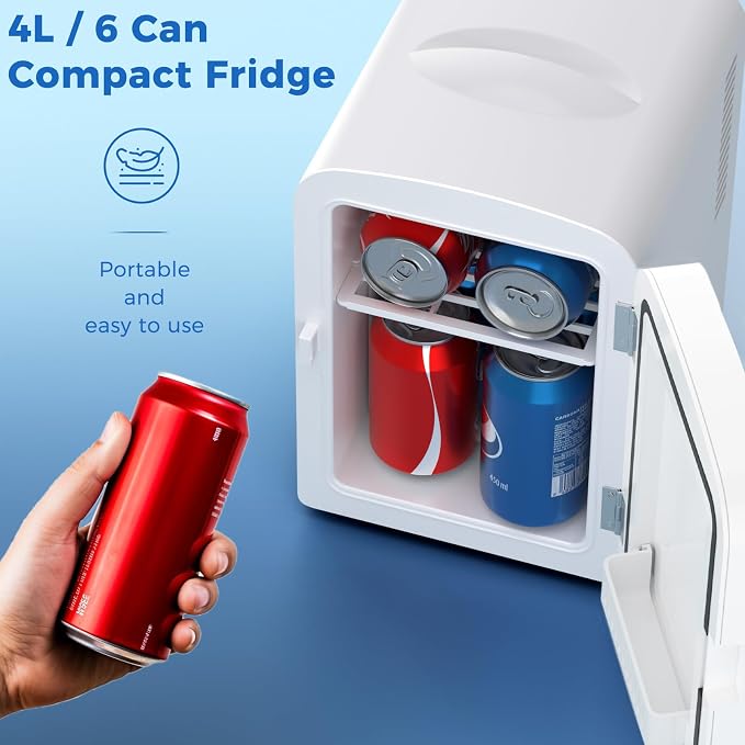 Antarctic Star 4L/6 Can Portable Compact Refrigerator for Bedroom,Car,Office & Dorm,Small Cooler for Food/Drinks/Skin Care,AC/DC,WHITE - Image 2