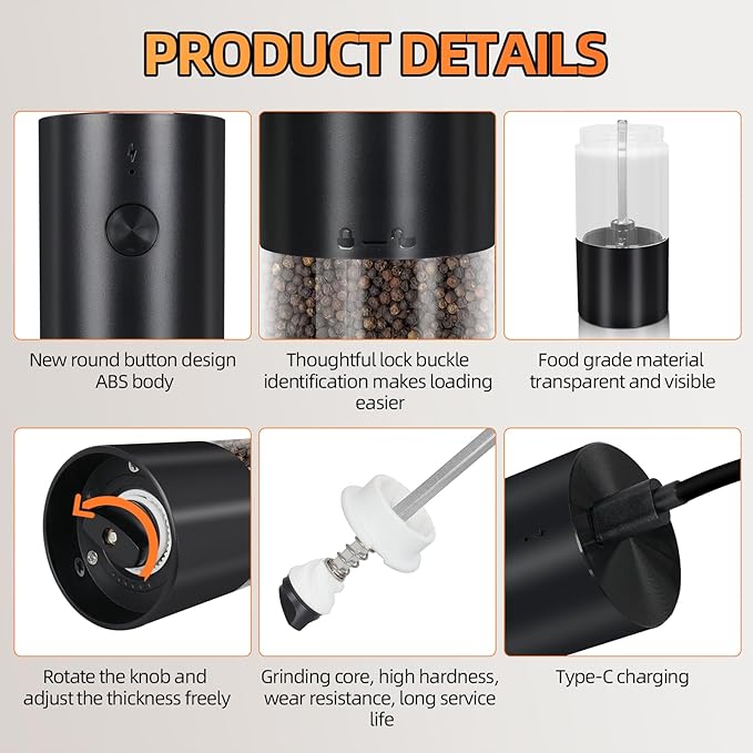 Electric Salt & Pepper Grinder Set of 2, Adjustable Coarseness - Image 3