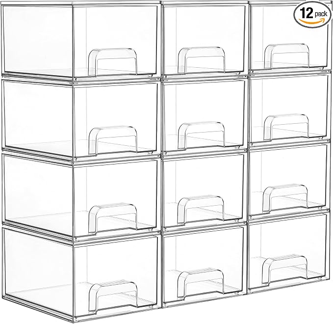 Vtopmart 12 Pack Small Clear Stackable Storage Drawers, Acrylic Bathroom Makeup by Vtopmart