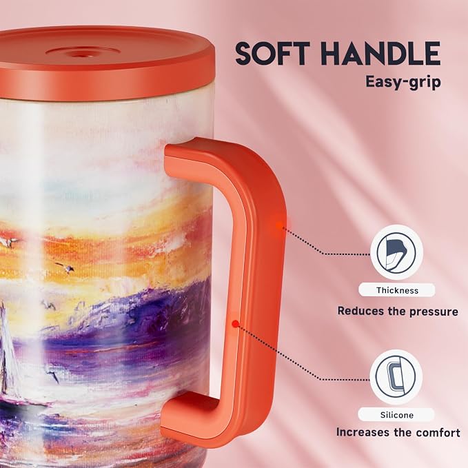 Meoky 40 oz Tumbler with Handle and Straw: Stainless Steel Insulated Tumbler with Lid and Straw - 100% Leak Proof Tumbler for Car Cup Holders - Travelers Commuters Workers, Sailboat - Image 6