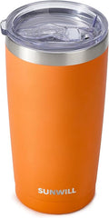 SUNWILL Travel Coffee Tumbler 20 oz, Insulated Mug with Lid, Stainless Steel Cup for Hot and Cold Drinks, Powder Coated Orange by SUNWILL