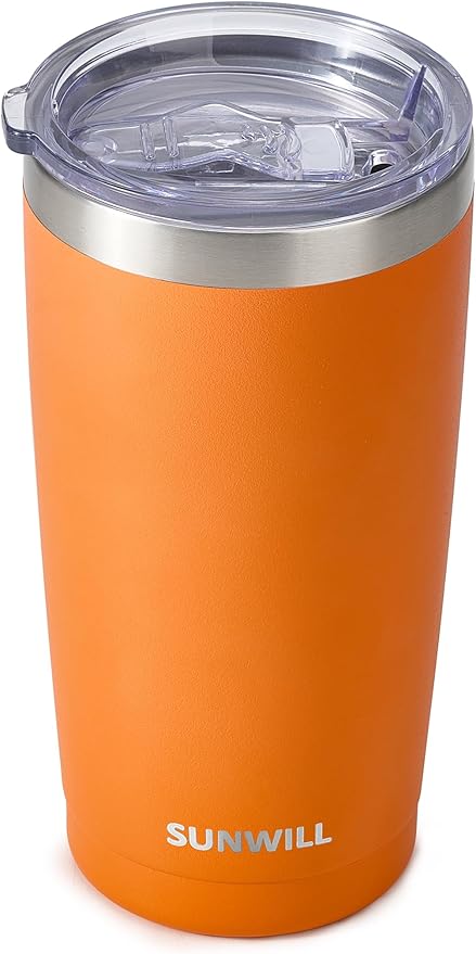 SUNWILL Travel Coffee Tumbler 20 oz, Insulated Mug with Lid, Stainless Steel Cup for Hot and Cold Drinks, Powder Coated Orange by SUNWILL