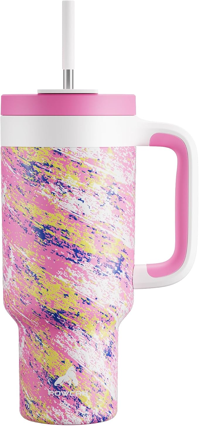 POWCAN 40 oz Tumbler with Handle, 2-in-1 Straw and Sip Lid, Leakproof, Dishwasher Safe, Insulated Stainless Steel Travel Coffee Mug, Keeps Cold for 34 Hours, Fits in Car Cup Holder (Pink Ladies) by POWCAN