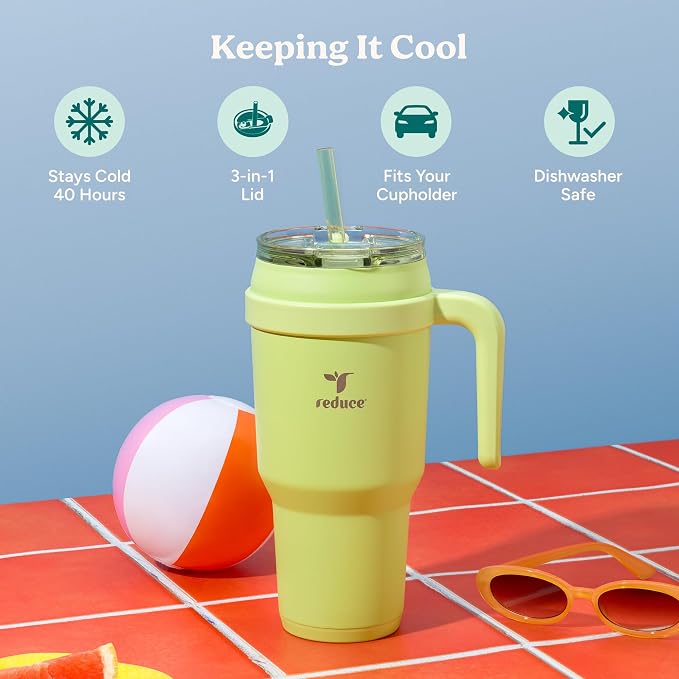 Reduce 40 oz Stainless Steel Tumbler with Handle - Dual-Wall Vacuum Insulated Travel Mug, Sweat-Proof Lid & Reusable Straw - Keeps Drinks Cold for 24 Hrs, Fits Cupholders, Dishwasher Safe -Pina Colada - Image 3