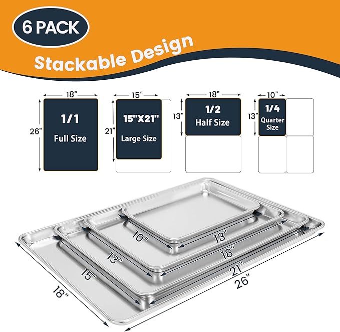 6 Pack Big Size Baking Sheet Pan, Aluminum Commercial Cookie Sheet Pan - Image 7