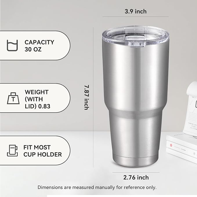 30 oz Tumbler with Lid Stainless Steel Tumblers Bulk Vacuum Insulated Cup Reusable Powder Coated Travel Mug Double Wall Leak Proof Cups Keep Cold Drinks for 12 Hours Stainless, Set of 4 - Image 4
